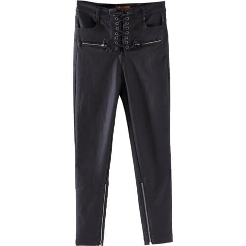 2020 Summer Fashion New Sexy Pu Leather Women Zipper Lace Up Pants Slim Fit Broeken Woman Roupas Femininas Pantalon Femme Black