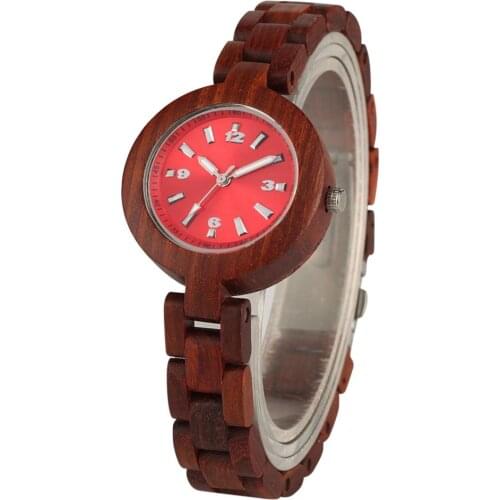Womens Bracelet Watches Red Brown Color Full Wooden Elegant Small Dial Lady Wrist Watch Wood Strap Luxury Brand Clock Gift