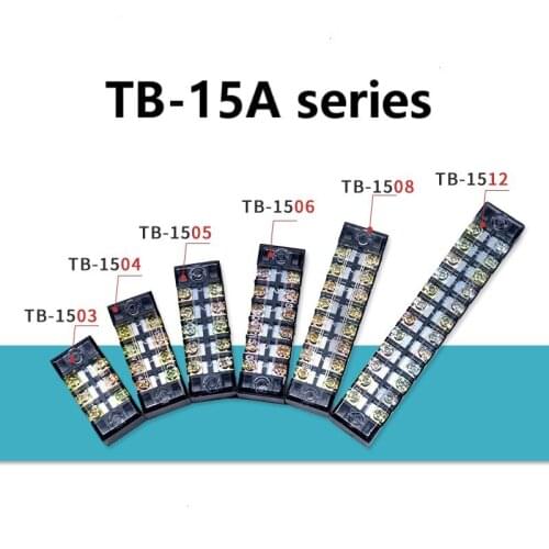Dual Row Strip Screw Terminal Block 15A 600V Fixed Wiring Board wire connector TB-1503/TB-1504/TB-1506/TB-1508/TB-1510/TB-1512