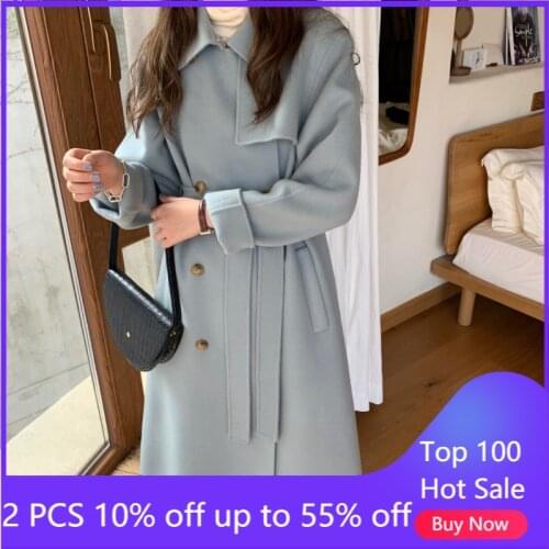 Double-sided woollen Coats for women 2021 autumn winter fashionable loose long warm elegant wool jackets 1131