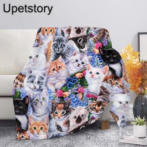 Upetstory Cute Cat Pattern Fleece Blanket Soft Cozy Travel Blanket Warm Sofa Chair Couch Throw Blankets Pure Cotton