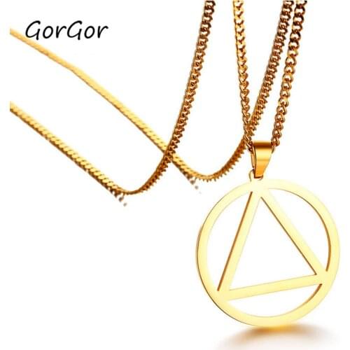 GorGor Trendy Classic High Quality Stainless Steel Gold Color Round Triangle Pendant Necklace for Vinatge Ladies Gift PN-838