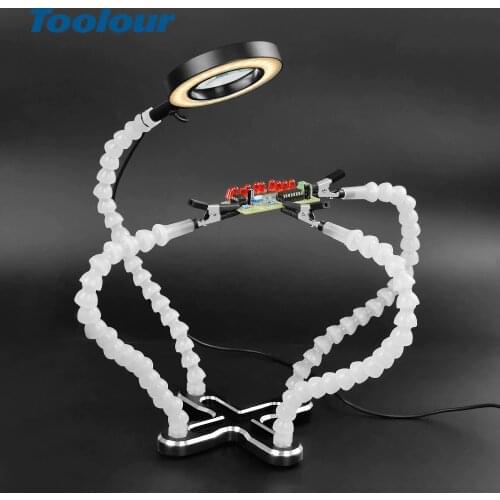 Toolour Soldering Helping Hand Third Hand Tool Flexible Arm 3X USB LED Magnifying glass Lamp Welding Magnifier PCB Repair Stand