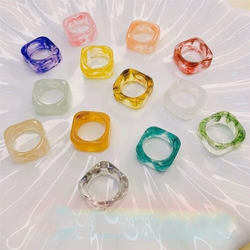 Korea Vintage Transparent Resin Colorful Rings Chic Colorful Acrylic Geometric Irregular Ring Set for Women Jewelry