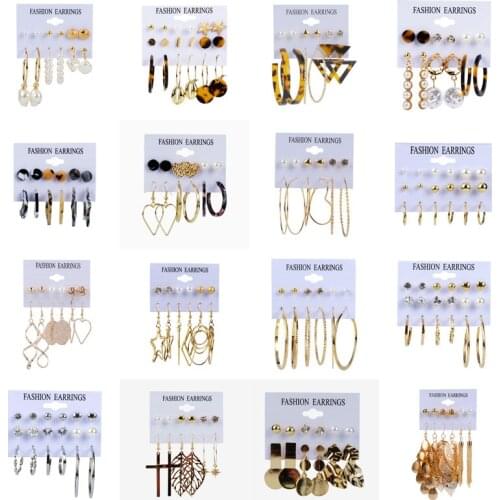 Korean Fashion Round Circle Pearl Hoop Earrings Set Female Big Earrings Metal Art Hanging Ear Jewelry Female Jewelry Gifts