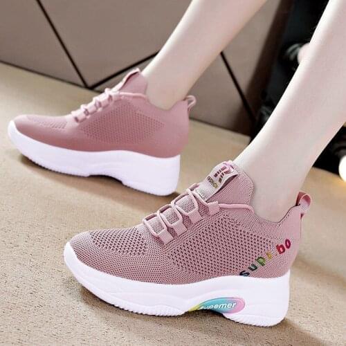 Breathable Knitted Chunky Sneakers Women New Solid Wedge Sock Shoes Woman Thick Bottom High Top Shoes Female