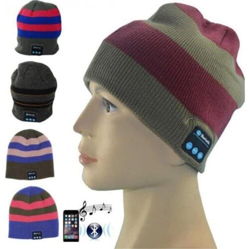 Fashion Stripe Knitted Beanie Winter Warm Wireless Bluetooth Hat Music Head Headset Smart Cap Microphone Headphone Speaker
