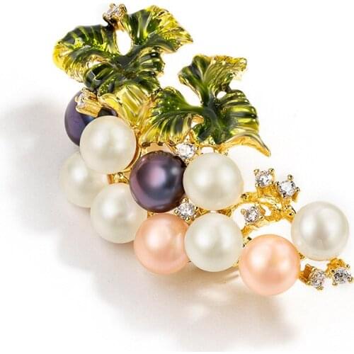 Mori Good Quality Grape Brooch Women Fashion Jewelry New Enamel Glaze Accessories Female Party Brooches Pins Corsage