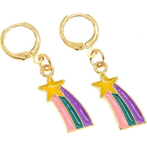 New high-quality simple Enamel colorful rainbow and star cloud earrings womens copper ring Korean earrings