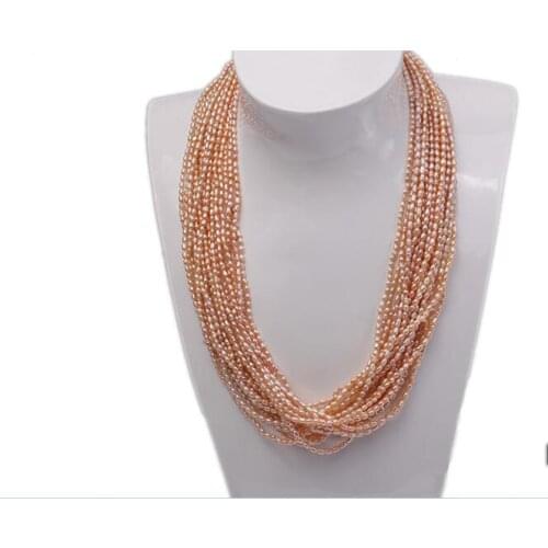 10 rows Women Jewelry 2x4mm pink oval rice freshwater pearl necklace AAA natural pearl top quality gift