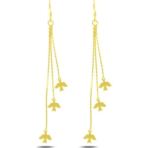 KUTAYDAN Dangle With Matt Pattern Bird Earrings 925 Sterling Silver