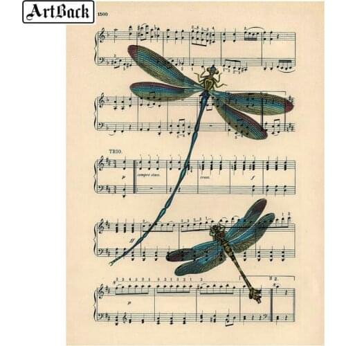 Full square drill 5d diamond painting dragonfly Sheet music diamond mosaic scenery 3d full diamond embroidery crafts