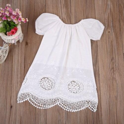 Toddler Kids Baby Girls Casual White Hole Short Sleeve Princess Party Dress 2017 New Summer Clothes