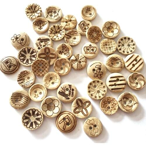Beige Tiny Round Coconut Sewing Buttons 2 Holes Laser Flower Pattern For Kids'Clothing Shirt Pants Coats Crafts Scrapbook Decor