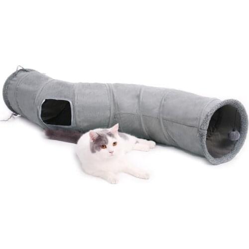 S Shape Collapsible Cat Tunnel Cat Toys Play Tunnel Durable Suede Hideaway Pet Crinkle Tunnel with Ball 10.5 Inches in Diameter