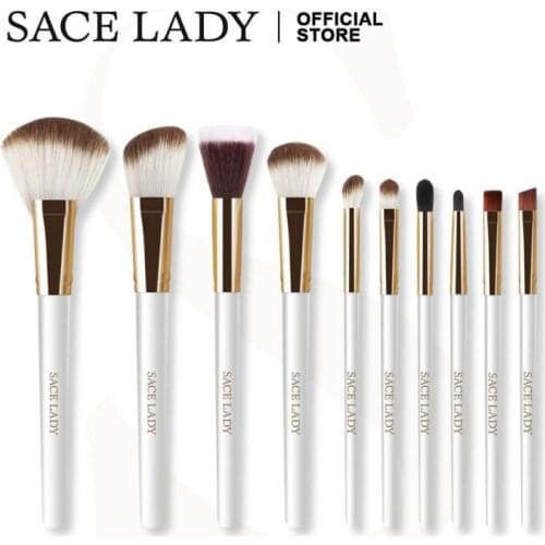SACE LADY 10Pcs Makeup Brushes Set Eyeshadow Blush Lip Eyebrow Highlighter Brush Soft Skin-friendly Strong Powder Makeup Tools