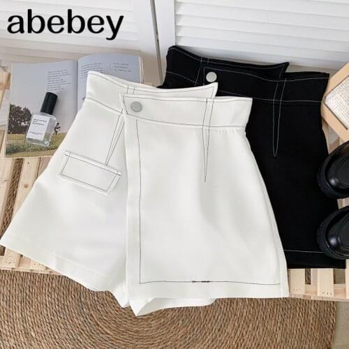 Temperament solid Shorts pocket decoration irregular design high waist casual wide leg Shorts 2021 New Summer