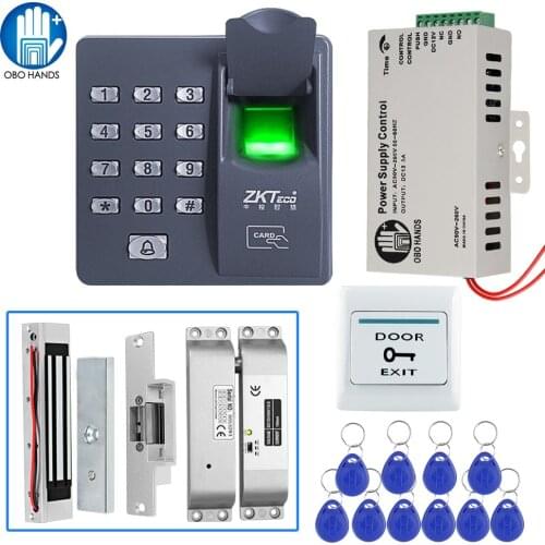 Access Control System Kit Biometric Fingerprint Reader with Magnetic Lock DC12V Power Supply with 10 RFID Keyfobs for Entry Safe