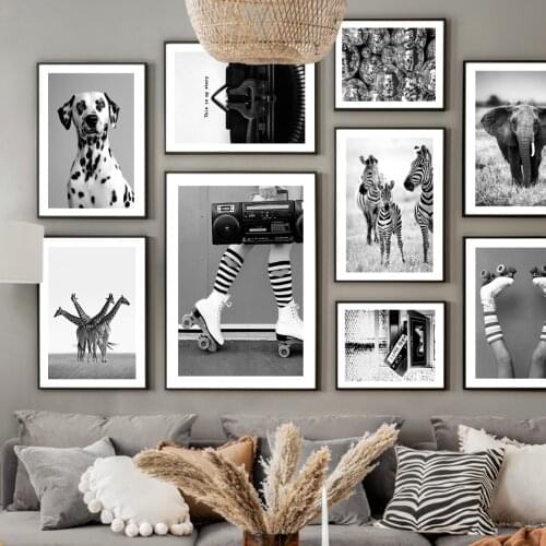 Nordic Poster Vintage Printer Tape Roller Skate Elephant Zebra Dog Wall Art Print Canvas Painting Decor Pictures For Living Room