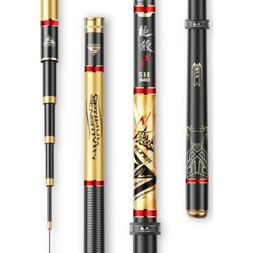 4H 5H 6H Super Hard Taiwan Fishing Rod Vara De Pesca Carp Fishing Canne Hand Pole Black Pit Telescopic Fishing Tackle 3.6m- 7.2m