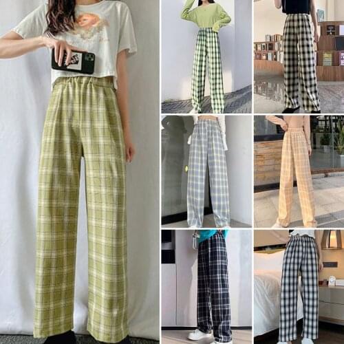 Retro Loose Wide Leg Trousers Korean Fashion Women Casual Chic Plaid Pants Harajuku Hip-hop All-match Unisex Streetwear Pant Hot