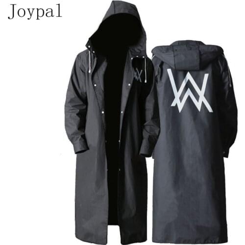 Joypal Adult Black EVA Trendy Fashion Raincoat Long Cap Lotus Leaf Waterproof Raincoat