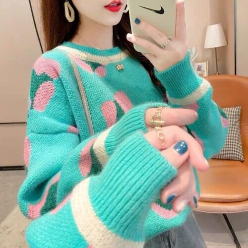 Spring Cardigan for Women Loose and Lazy Style All-Matching Top Sweater Autumn and Winter New 2021 round Neck Pullover