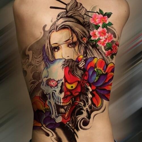 48cm*34cm Waterproof Temporary Tattoo Sticker girl full whole back tattoo large size big fake tattoos women Geisha Skulln Anime