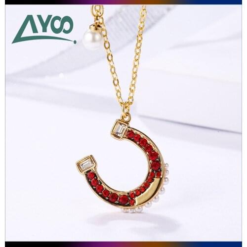 SWA Fashion Jewelry Original 1:1 Charm LUCKY GODDESS Lucky Horseshoe Necklace U Shaped Pearl Pendant Necklace Romantic Gift