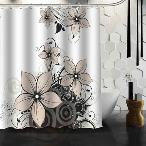 Custom flower pattern Shower Curtain Bath Novelty Polyester Fabric Waterproof Curtain Hooks