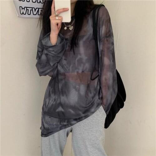 Women Tie Dye Long Sleeve Ladies Spring Loose High Street Stylish Thin Leisure Minimalist Harajuku Ins Comfortable Chic T-shirt