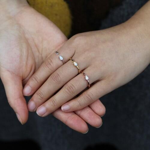 2021 New arrive delicate tiny tear drop white fire opal cz open finger ring for women girl dainty wedding party adjusted jewelry