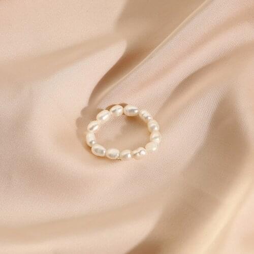 2021 New Personality Vintage Trendy Irregular Baroque Pearl Simple Geometric Elastic Ring For Women Girls Party Jewelry Hotsale