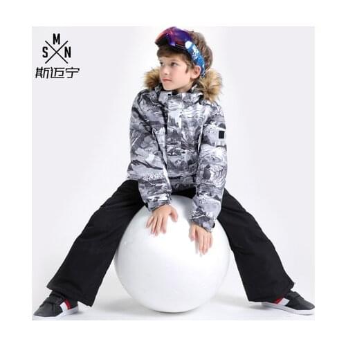 Winter Boys Ski Suit Kids Skiing Jacket Pant Windproof Waterproof Outdoor Sport Wear Hooded Clothing Trouser Breathable Suit Set