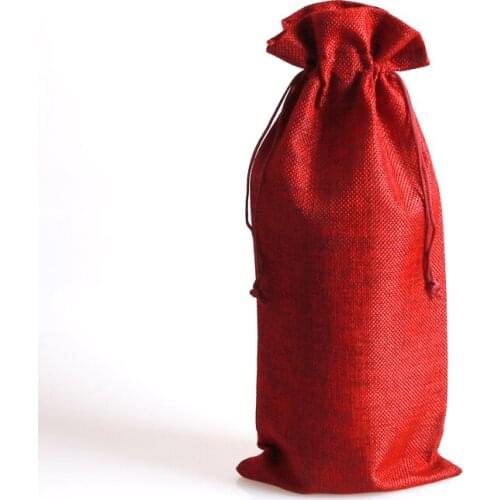 1pc/lot Dark Red Jute Bags 16x35cm Drawstring Jewelry Pouch Wedding Red Wine Bottle Jewelry Packaging Bags Cute Linen Gift Bag