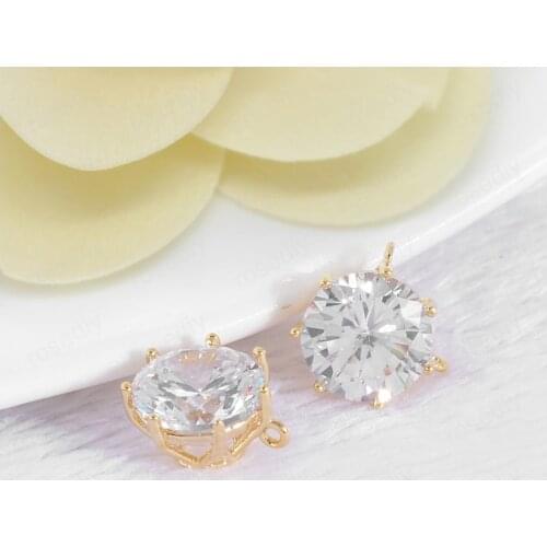 6PCS 8MM 24K Champagne Gold Color Plated Brass Round Zircon Charms Pendants High Quality Diy Jewelry Accessories