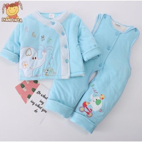 2pcs/set Baby Cotton Suit Cartoon Embroidered Cotton Bib Overalls Girls Boys Clothing Autumn and Winter New Coat Set 2020 New