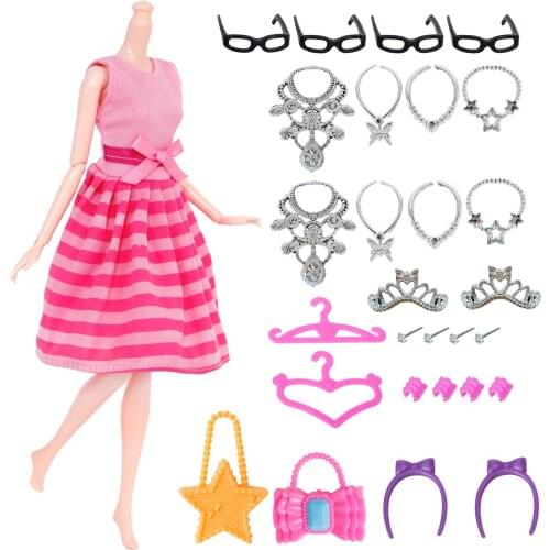 26 Pcs/Lot = 1x 1/6 Girl Doll Body 12 Jointed Flexible Moveable + 1x Dress + Random 24 Pcs Doll Plastic DIY Accessories Kids Toy