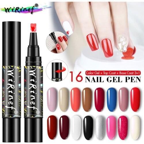 3 In 1 Gel Nail Varnish Pen One Step Nail Art Gel Polish 16 Colors UV LED Soak Off Gel Lacquer Long Lasting Nail Polish TSLM1