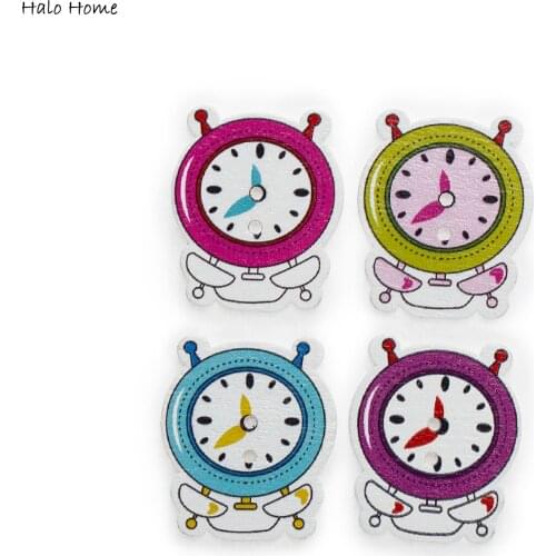 30pcs Clock Cartoon Wood Button Sewing Scrapbooking Clothing Headwear Handmade Crafts Home Decor Accessories DIY 30x25mm