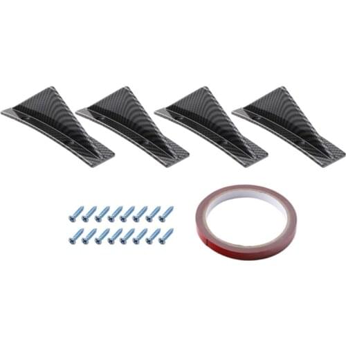 4Pcs Carbon Fiber Curved Car Rear Bumper Addon Lip Diffuser Shark Fin Universal Spoiler