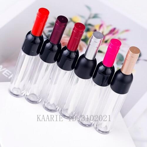 5ML 10/30/50pcs Empty Clear Plastic Lipgloss Bottle with Colored Cap, Wine Shape Creative Portable Lip Gloss Tube, Lipstick Tube