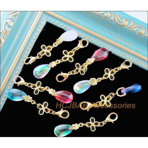 8 New Teardrop With Clasps Charms Gold Color Clover Leaves Bail Mixed 10x32mm