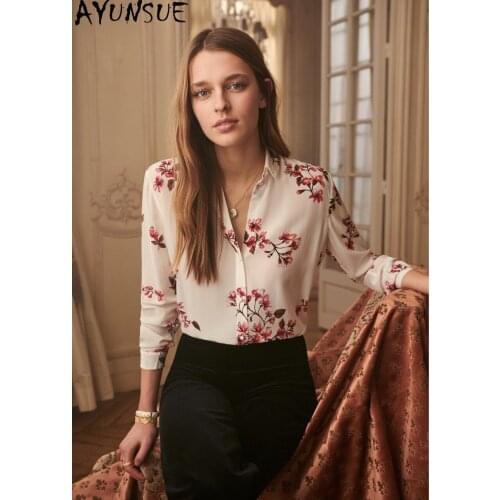 AYUNSUE 100% Silk Blouse Women Long Sleeve Shirt Floral Top Female Spring Autumn Womens Tops and Blouses 2021 Blusas Mujer 19