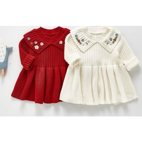 Newborn Infant Girls Bodysuit Knitted Girl Baby Sweater 100% Cotton Princess Embroidered Girls Clothing Spring Autumn Sweaters