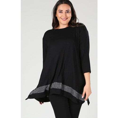 New Season Fashion Plus Size Sim Detailed Long Slevee Tunic Blouse Natural Viscose Soft Elastic Fabric