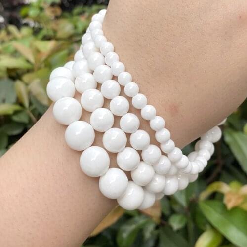 6/8/10/12mm 15'' Natural Stone Beads White Angelite Jade Loose Spacer Beads For Jewelry Making Diy Necklace Bracelet Accessories