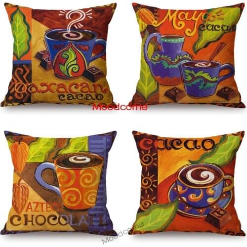 Modern Art Colorful Coffee Art Chocolate Cacao Home Decorative Sofa Throw Pillow Cover Retro Cotton Linen Car Cushion Cover Case