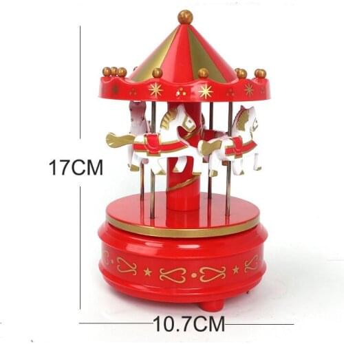 2Color Wooden Merry-Go-Round Carousel Music Box for Kids Toys Wedding Birthdays Gift Wind-Up Horse Fairground Musical Box