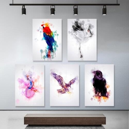 Home Decor Aesthetic Canvas Painting Abstract Pictures Minimalist Wall Art Bird HD Prints Nordic Modular Poster For Living Room